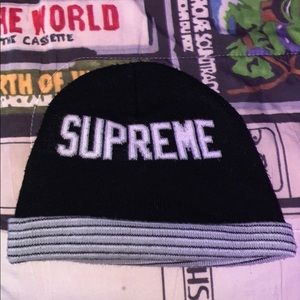 Black and White Striped Supreme Beanie